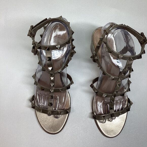 Valentino Garavani Metallic Rockstud block Strappy Heels Size EU 38.5 - Picture 3 of 16